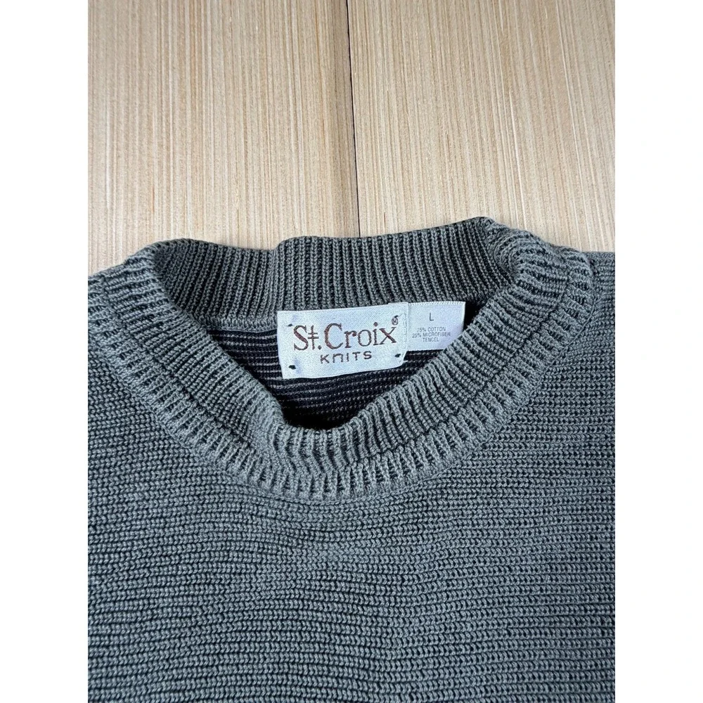 Vintage St. Croix Knits Sweater Mens Large Green Cotton Banded Trim‎ Warm Wear